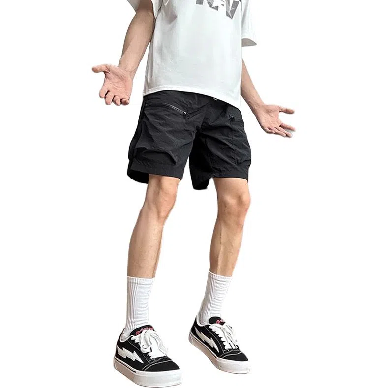 黑马漫画 机能工装薄款多口袋速干美式五分休闲短裤 男女同款