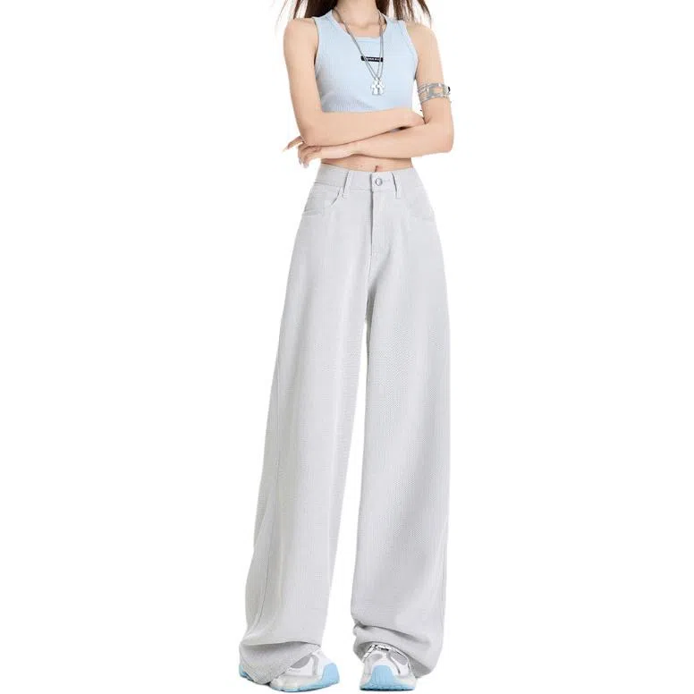 拾籍 宽松阔腿高腰薄款牛仔裤 女款