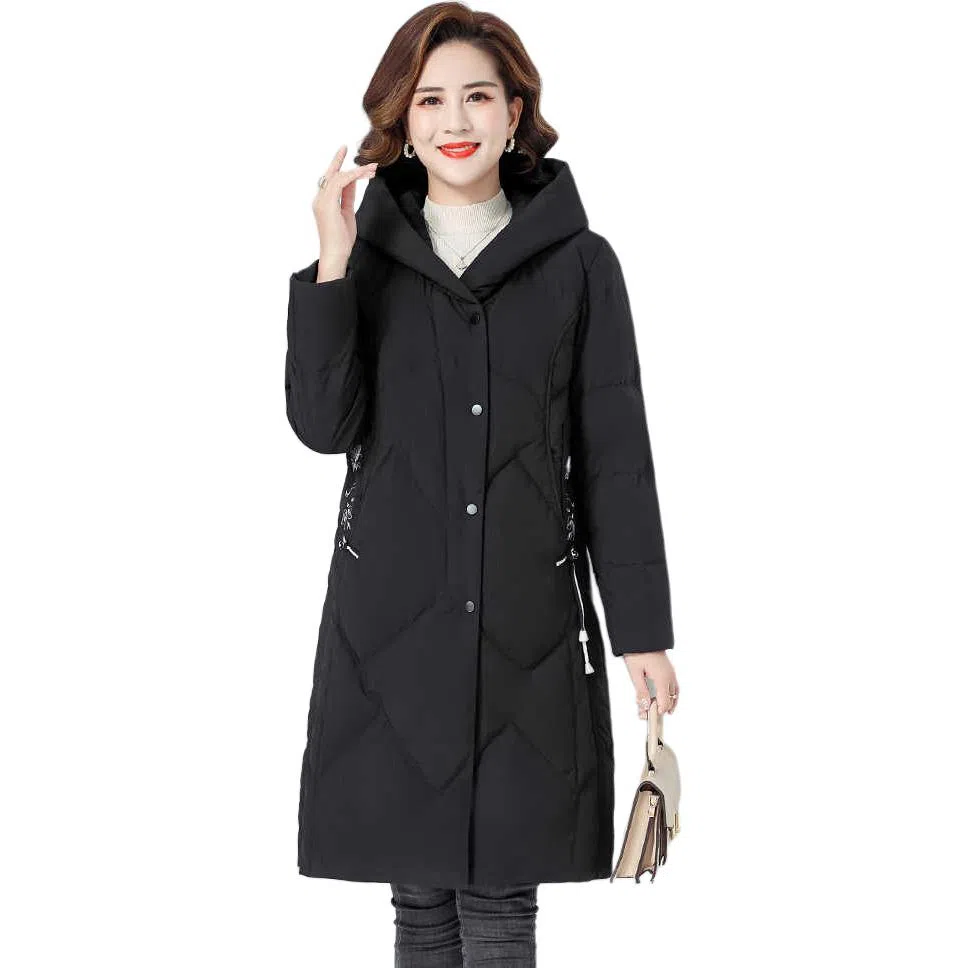 鸭鸭 纯色时尚休闲连帽宽松简约长袖羽绒服 女款