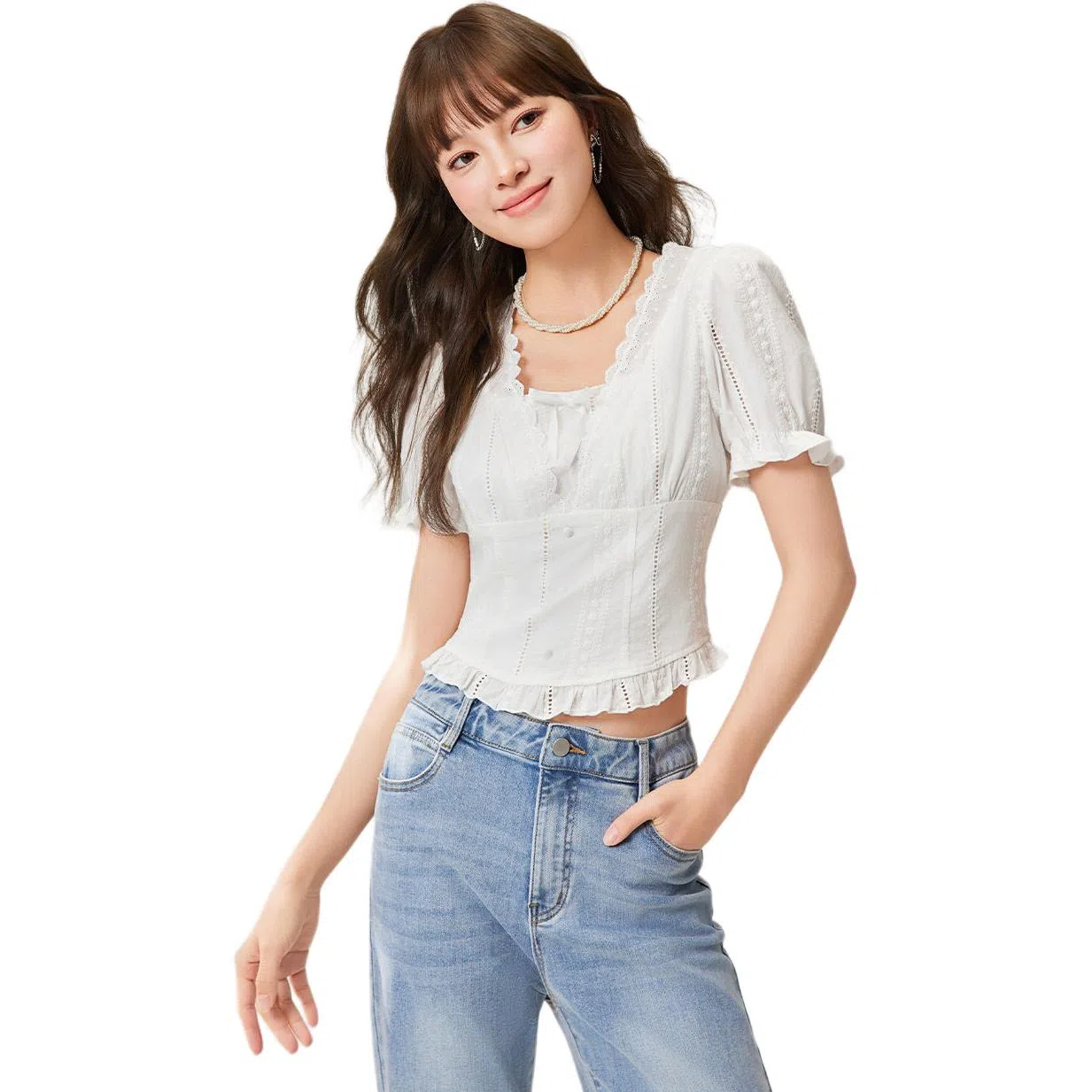 爱依服 法式甜美纯色短袖衬衫 女款