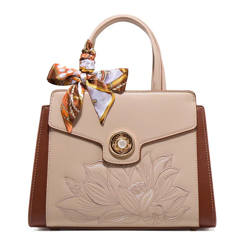 老人头 新中式刺绣国风时尚百搭妈妈包 合成革 托特包单肩斜挎手提包 女款 多色