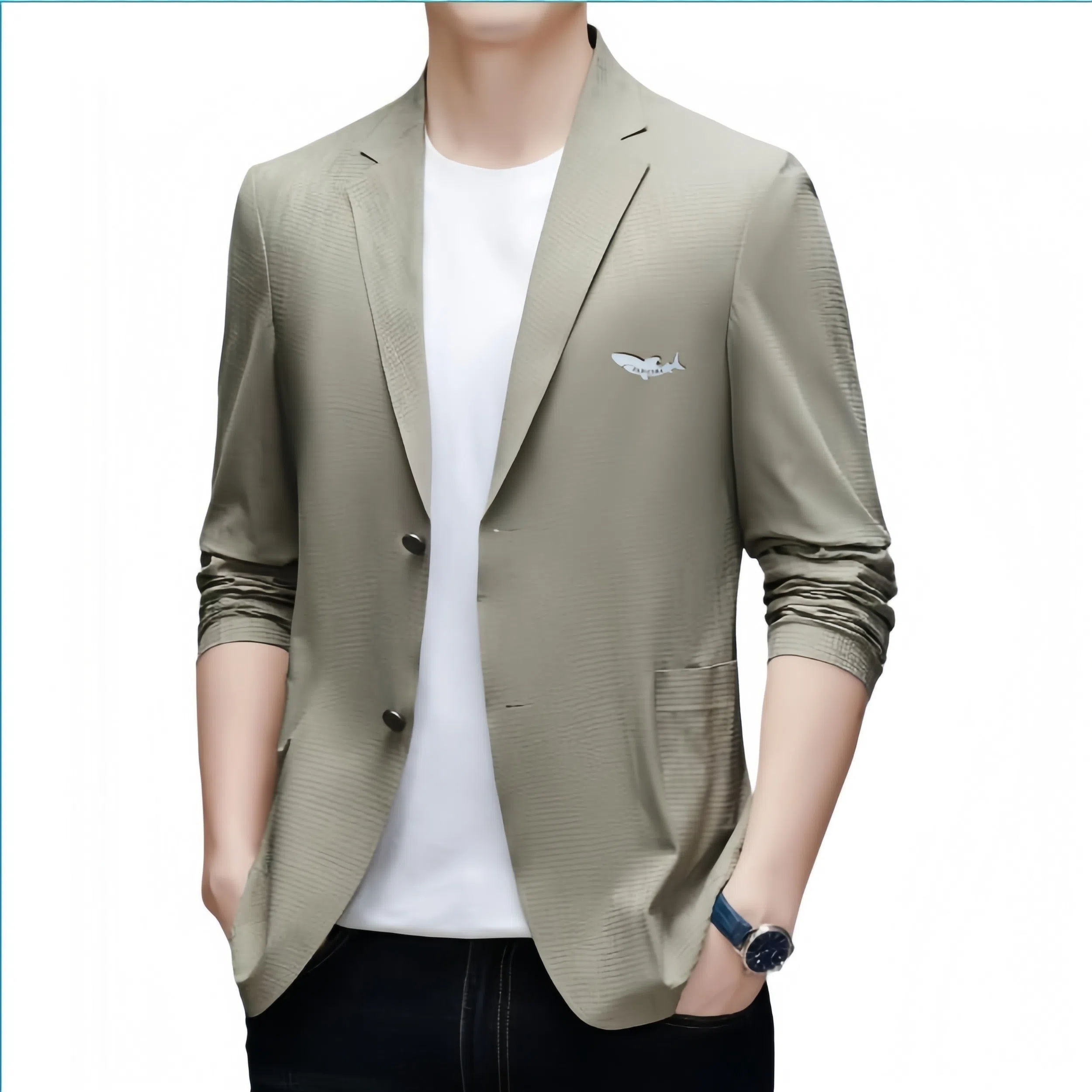 大白鲨 春秋外套商务中年百搭绅士户外微弹纯色休闲弹力单西爸爸装西装 男款