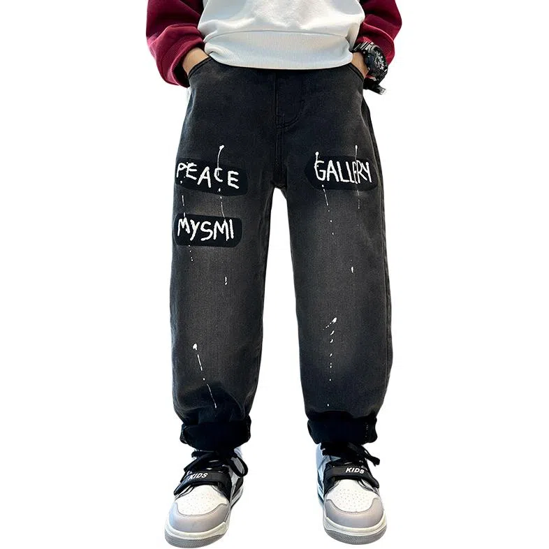 木木屋牛仔裤 洋气百搭字母舒适 黑色 儿童款