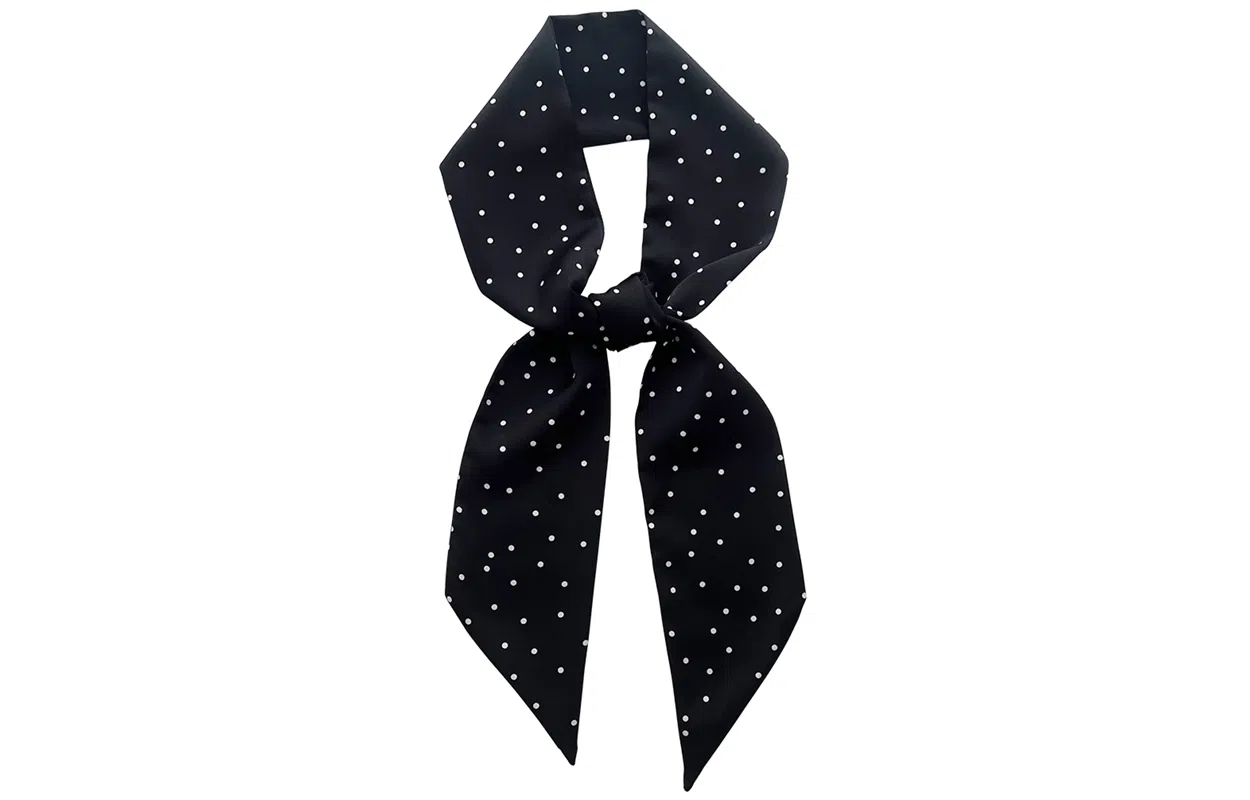 优幽兰 韩版法式复古黑白波点长条领巾时尚百搭高级感气质系脖长条飘带装饰颈脖丝带领巾多功能氛围感搭配 丝巾 女款