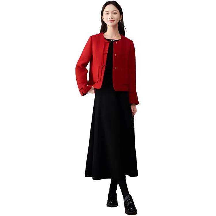 娅丽达 通勤圆领纯色小香风夹克外套 女款