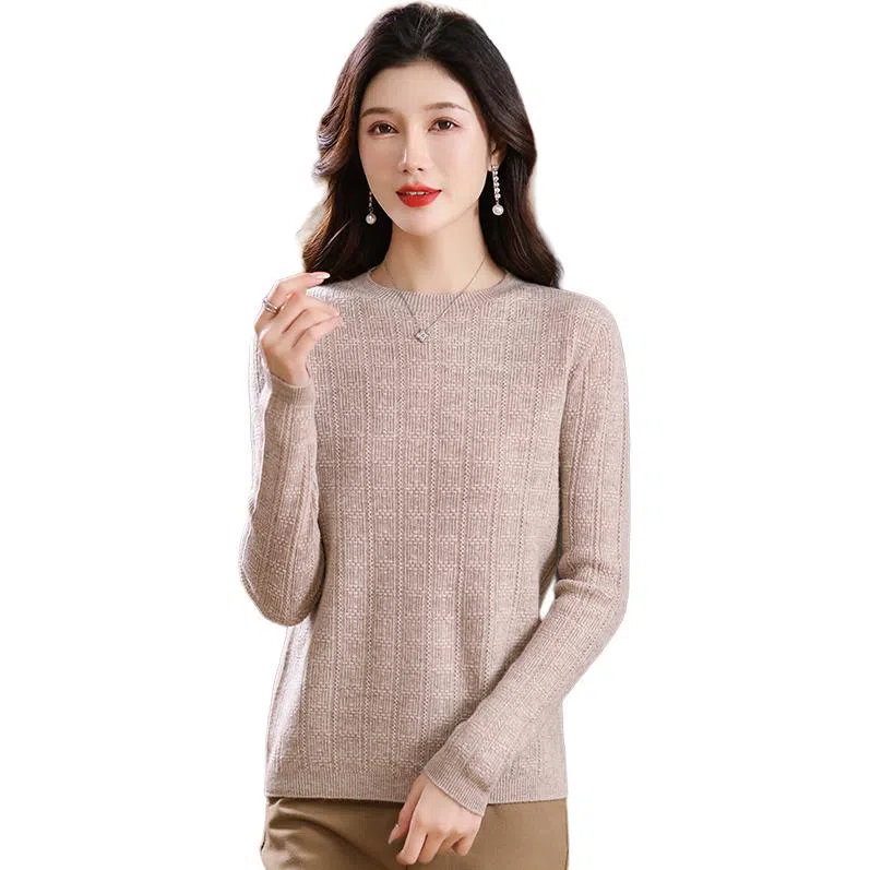 恒源祥 圆领合身纯色长袖针织衫 女款