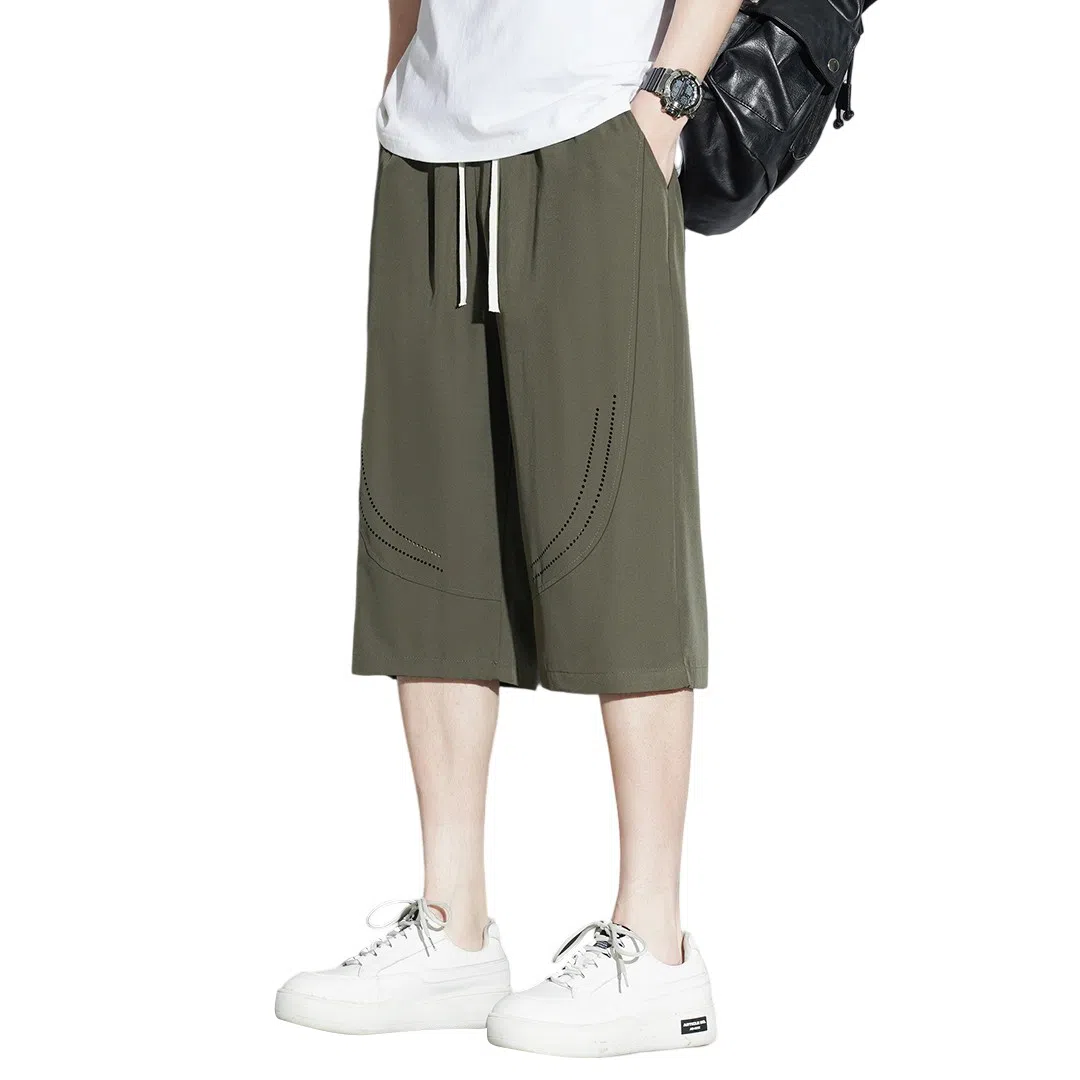 顶峰保罗 无性别主义纯色亲肤透气七分裤美式直筒凉感速干运动宽松时尚百搭抽绳休闲短裤 男女同款