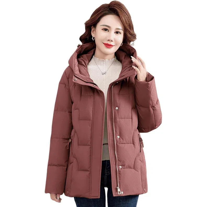 雅鹿 纯色连帽拉链百搭保暖长袖羽绒服 女款