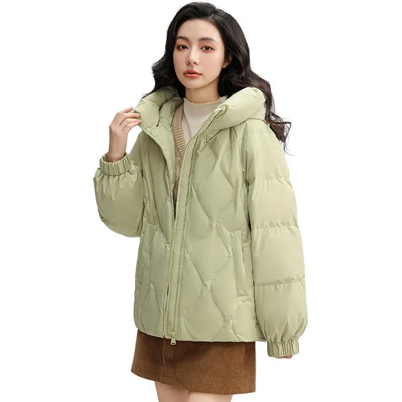 鸭鸭 直筒纯色连帽保暖长袖羽绒服 女款