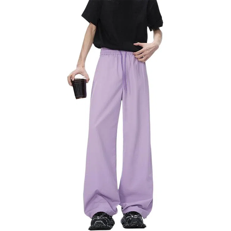 顶峰保罗 美式凉感复古痞帅直筒长裤情侣潮牌薄款宽松简约舒适小众百搭显瘦显高运动休闲裤 男女同款