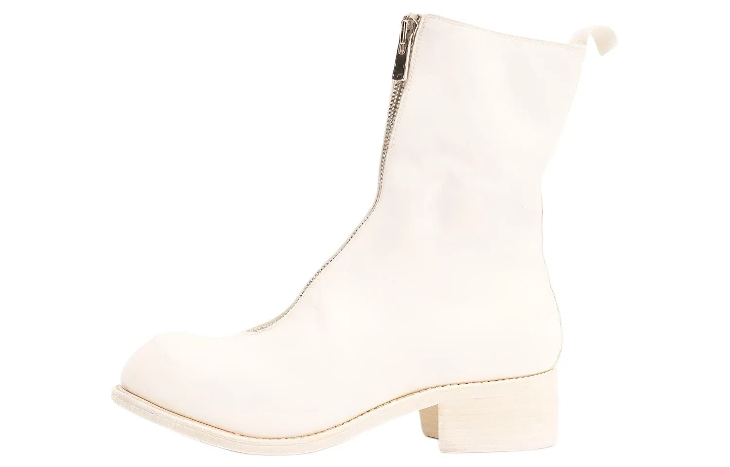 GUIDI Front Zip Ankle Boot White