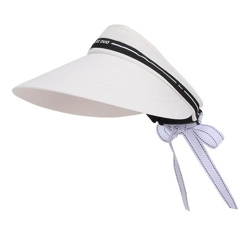 艾佳微 遮脸大檐空顶帽夏季高级感靓丽飘带显脸小遮阳帽子 聚酯纤维 防晒帽 男女同款情侣款