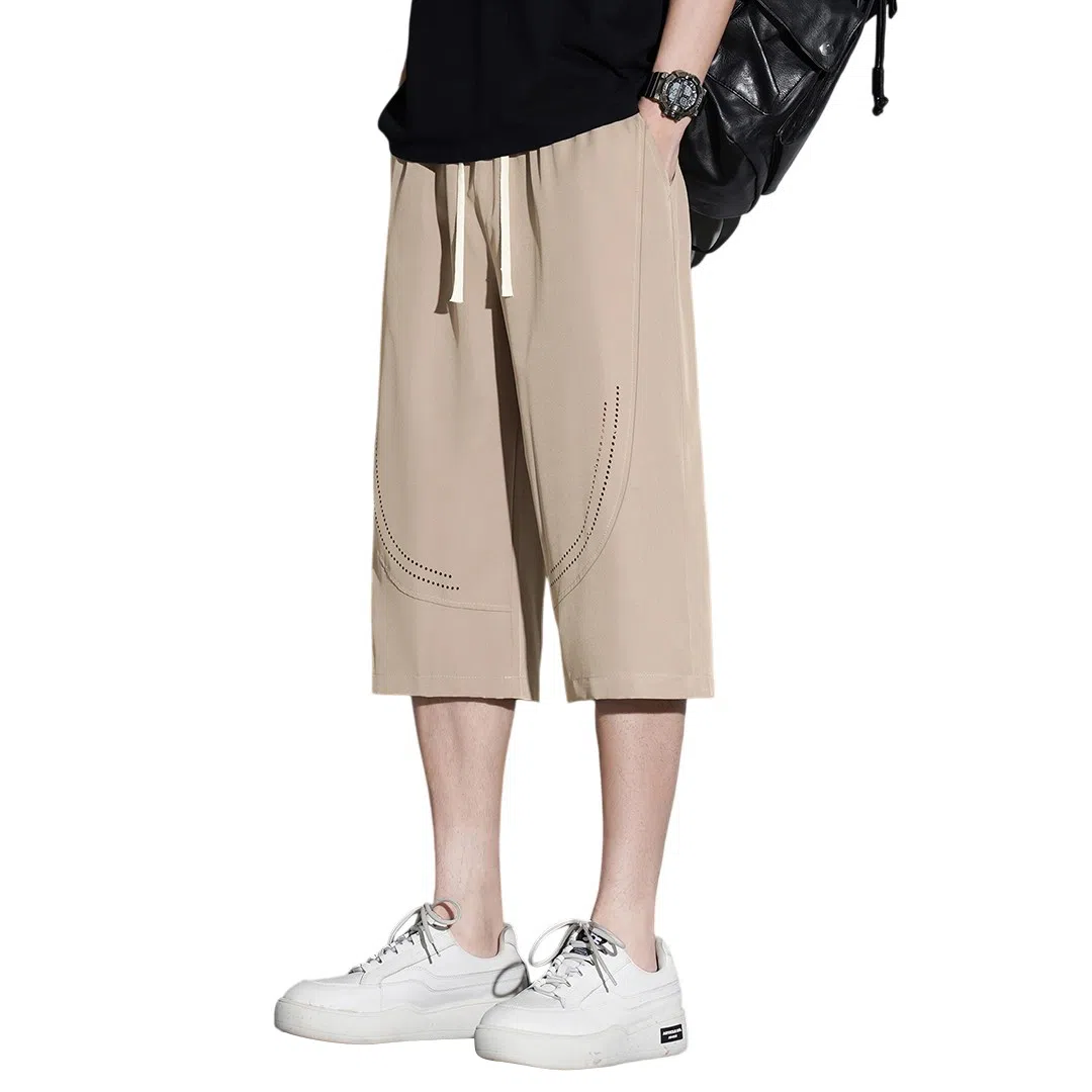 顶峰保罗 无性别主义纯色亲肤透气七分裤美式直筒凉感速干运动宽松时尚百搭抽绳休闲短裤 男女同款