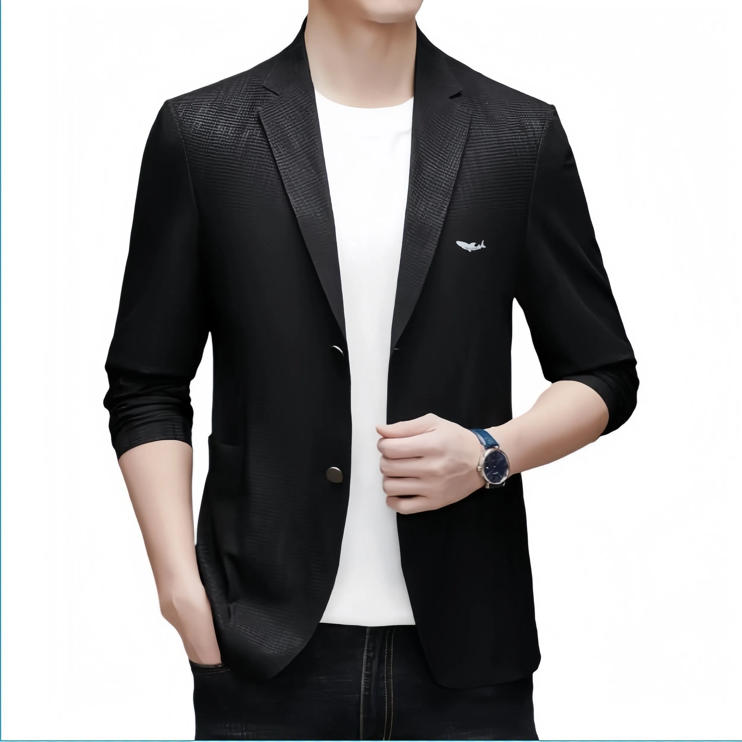 大白鲨 春秋外套商务中年百搭绅士户外微弹纯色休闲弹力单西爸爸装西装 男款