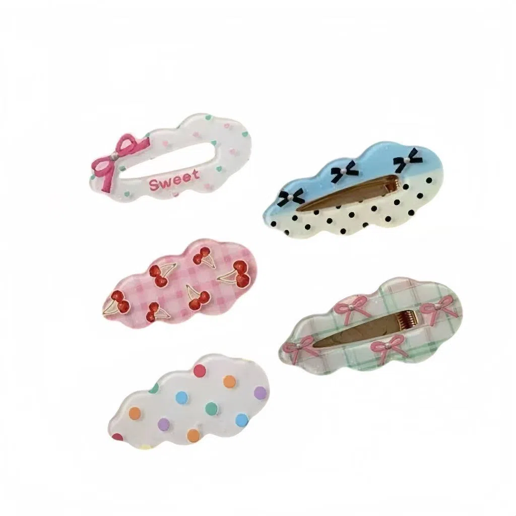 希铃 甜妹波点蝴蝶结波浪云朵#好运 亚克力 发夹 女款