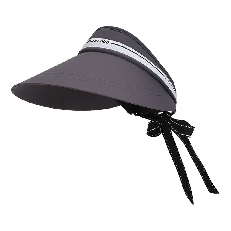 艾佳微 遮脸大檐空顶帽夏季高级感靓丽飘带显脸小遮阳帽子 聚酯纤维 防晒帽 男女同款情侣款