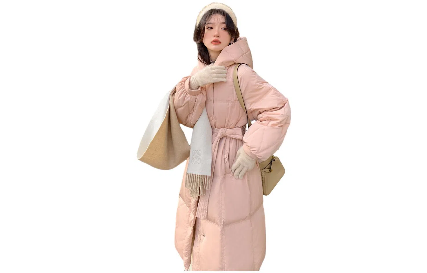 花栗鼠小姐 连帽长款白鸭绒羽绒服 女款