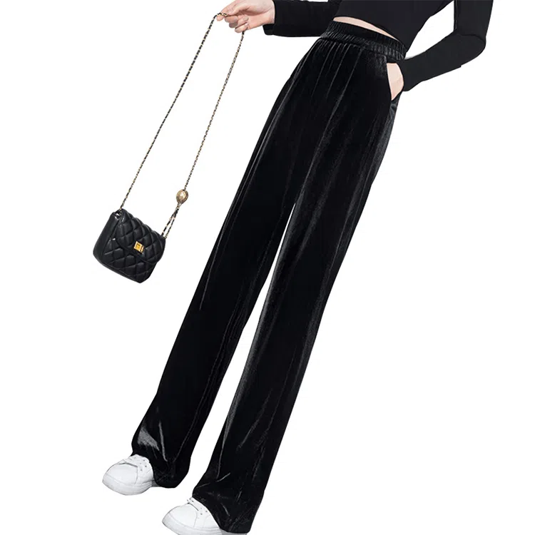 丝柏舍 纯色高腰阔腿休闲裤 女款 黑色