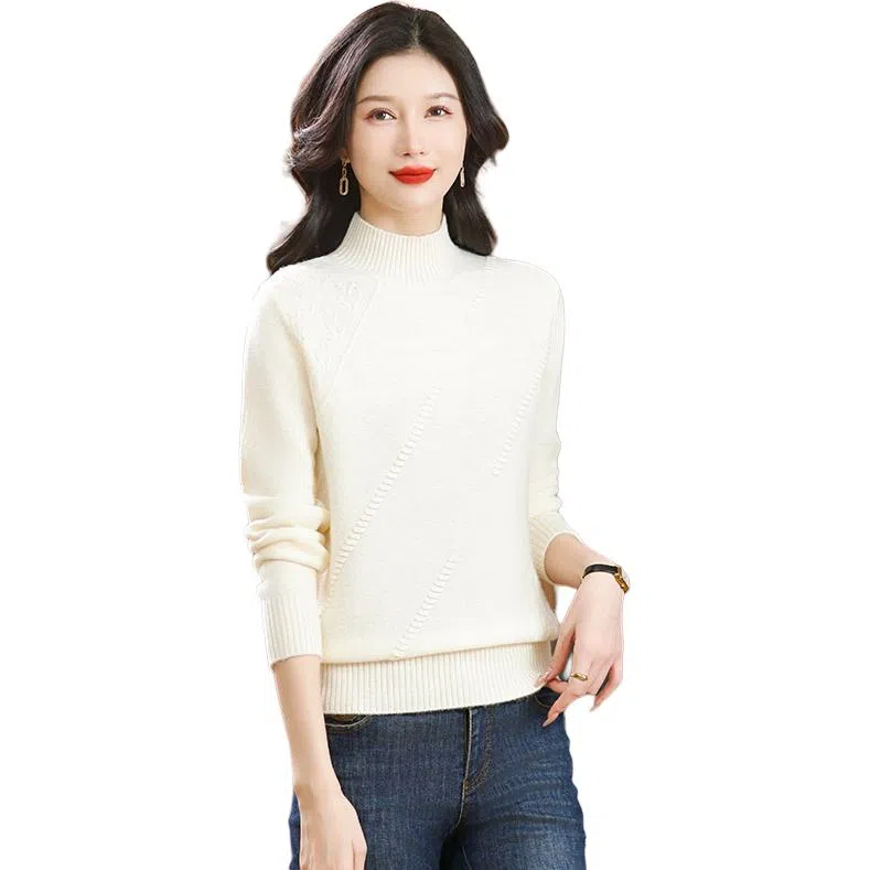 恒源祥 纯色半高领厚款套头长袖针织衫 女款