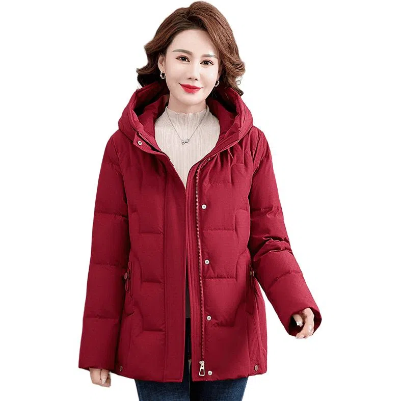 雅鹿 纯色连帽拉链百搭保暖长袖羽绒服 女款