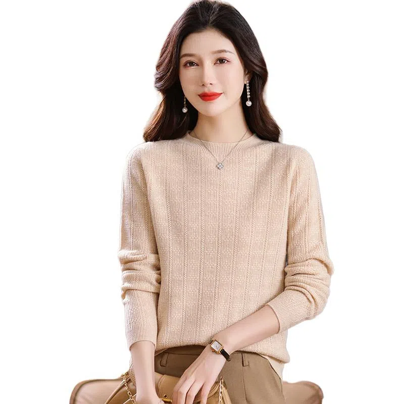 恒源祥 圆领合身纯色长袖针织衫 女款