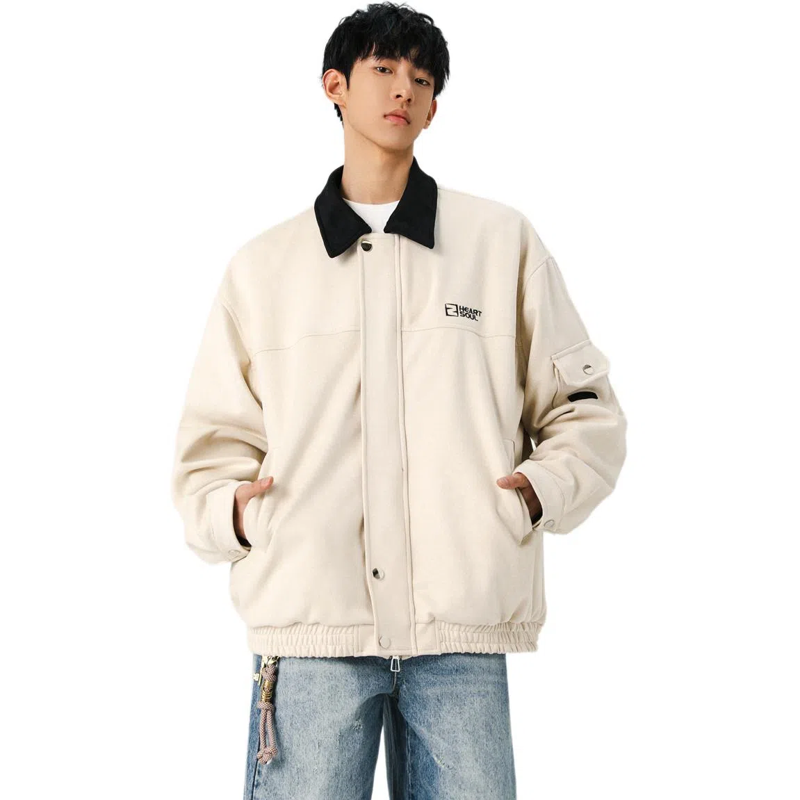 颂希尔 刺绣鹿皮绒美式复古翻领工装款日系潮牌夹克外套 男女同款