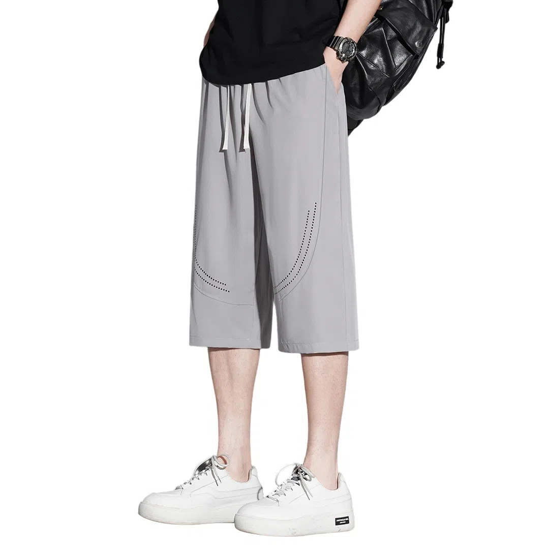 顶峰保罗 无性别主义纯色亲肤透气七分裤美式直筒凉感速干运动宽松时尚百搭抽绳休闲短裤 男女同款