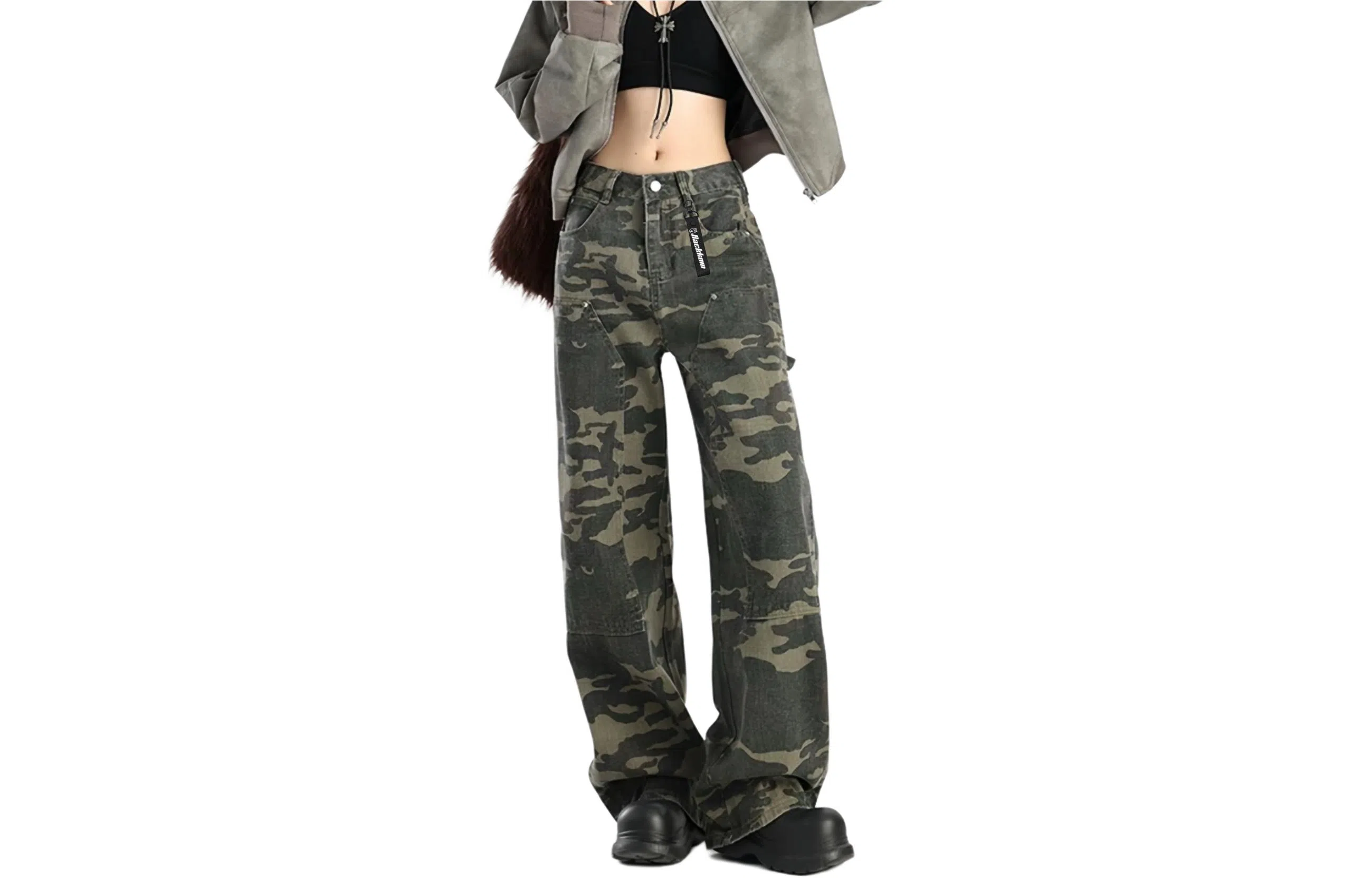 大卫贝肯 美式品牌吊坠高街宽松直筒拼接中性机能长裤百搭户外牛仔裤 男女同款