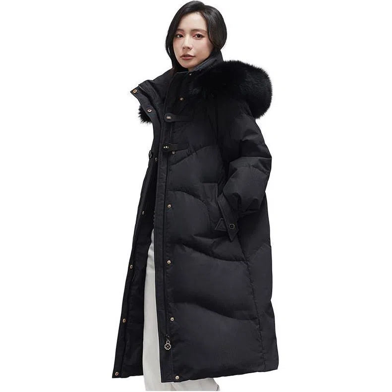鸭鸭 舒适休闲经典保暖时尚加厚宽松连帽中长款羽绒服 女款