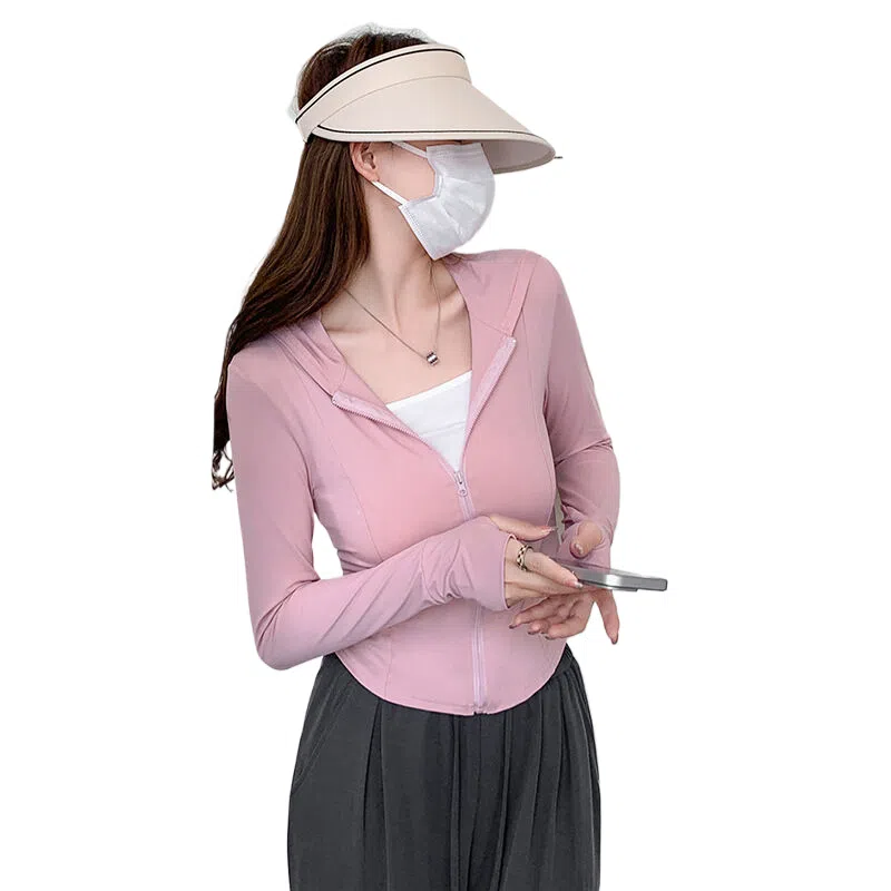 玉儿恋 透气防紫外线修身薄款纯色直筒拉链防晒服 女款