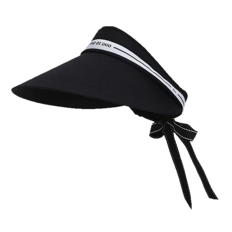 艾佳微 遮脸大檐空顶帽夏季高级感靓丽飘带显脸小遮阳帽子 聚酯纤维 防晒帽 男女同款情侣款