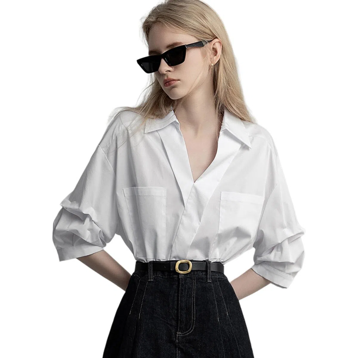 【dme】 纯色休闲长袖衬衫 女款 白色