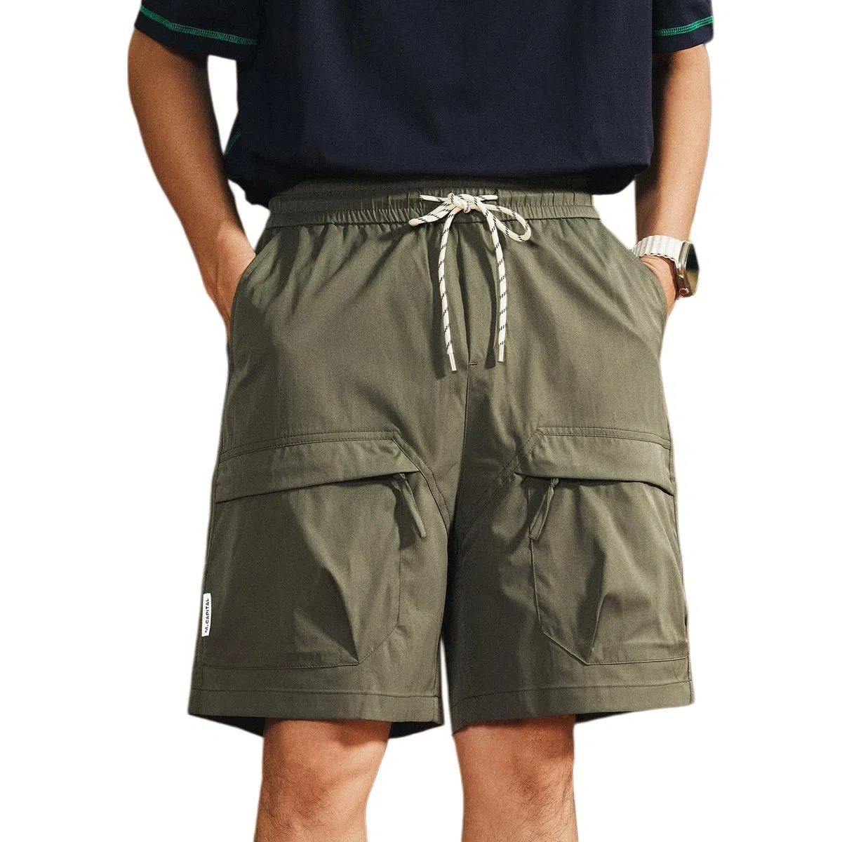 格蓝鹿 纯色薄款宽松运动休闲美式复古痞帅城市机能风格速干系带五分工装短裤 男女同款