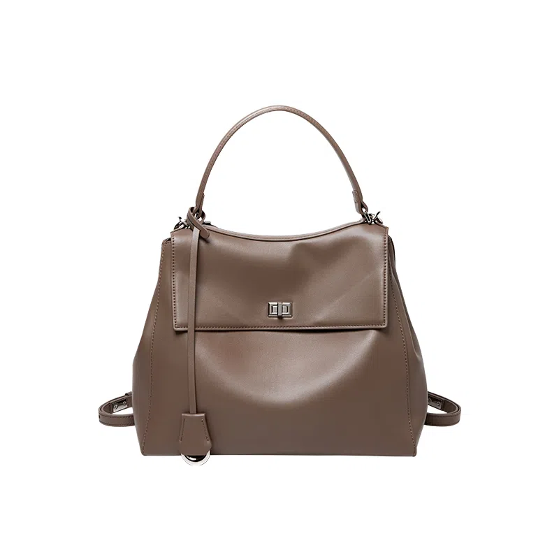 纳兰杜 高级感休闲通勤百搭简约慵懒松弛感 牛皮拼合成革 单肩手提包 中号 女款 绅士黑/米白色/大象灰