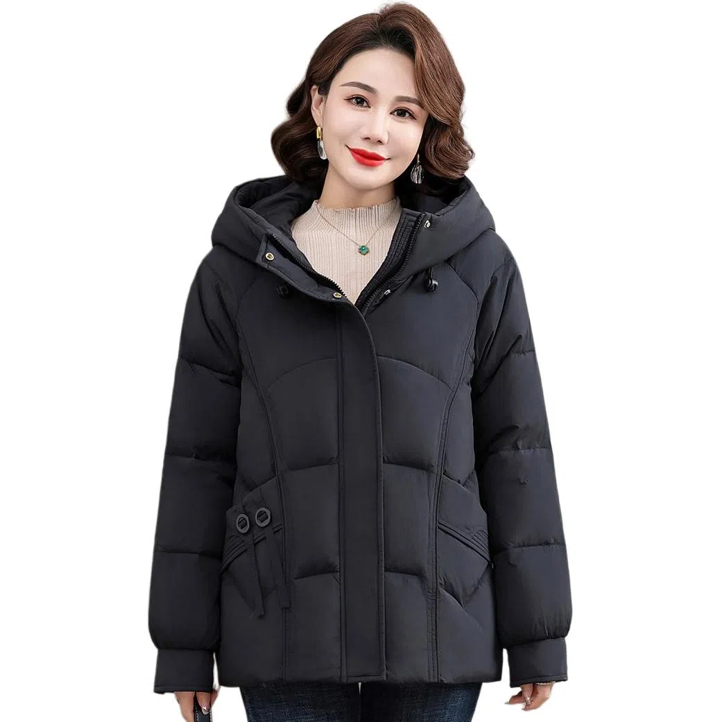 雅鹿 纯色中长款连帽舒适休闲长袖羽绒服 女款