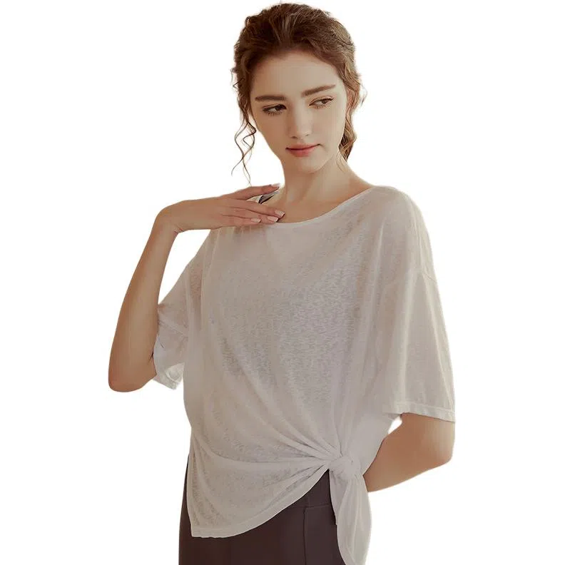 达兹 纯色落肩宽松瑜伽透气跑步短袖健身衣 女款