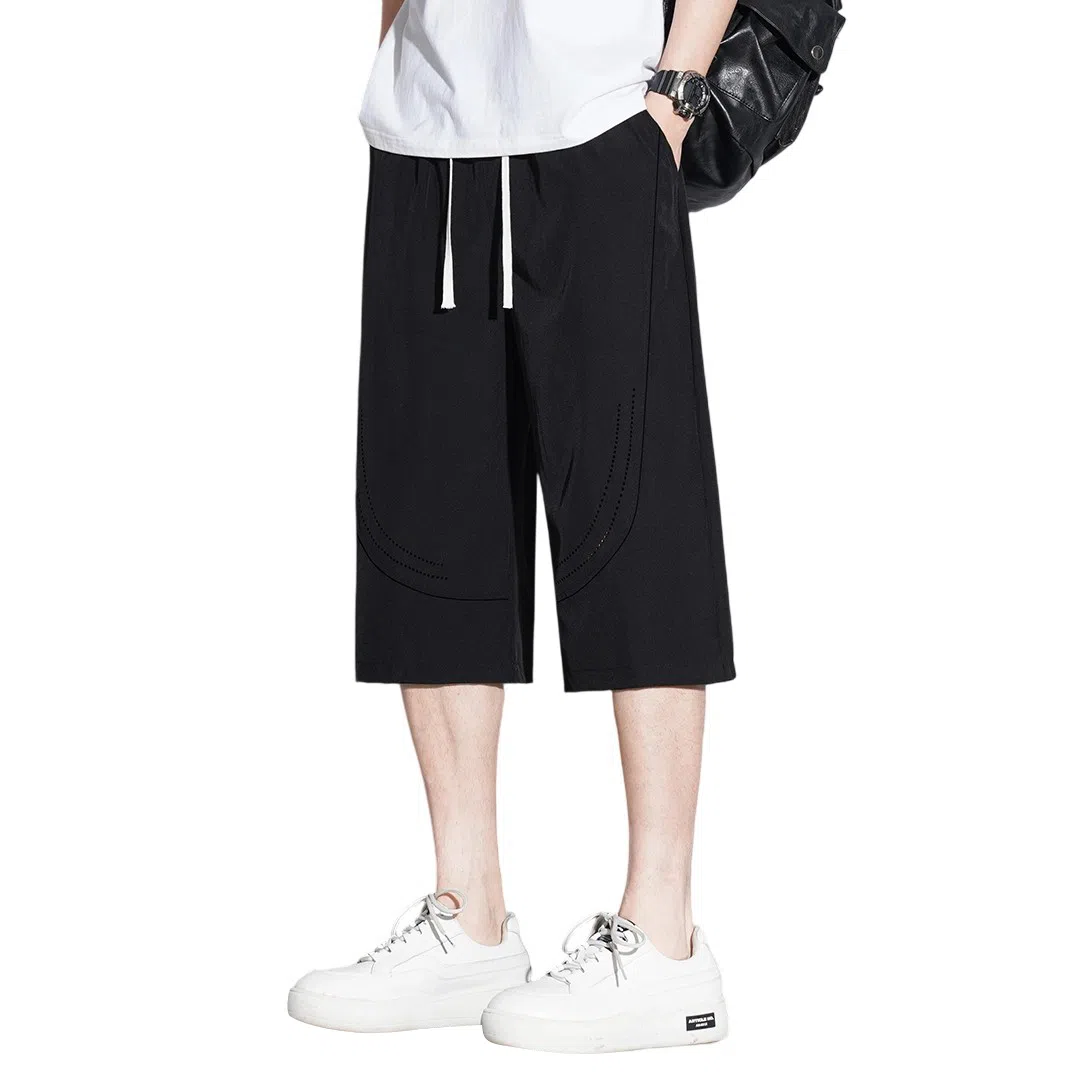 顶峰保罗 无性别主义纯色亲肤透气七分裤美式直筒凉感速干运动宽松时尚百搭抽绳休闲短裤 男女同款