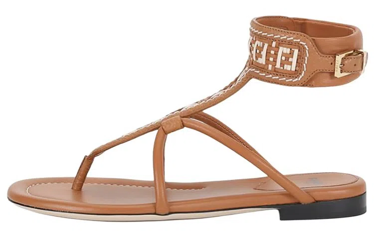 Fendi Leather Buckle Platform Sandals Brown