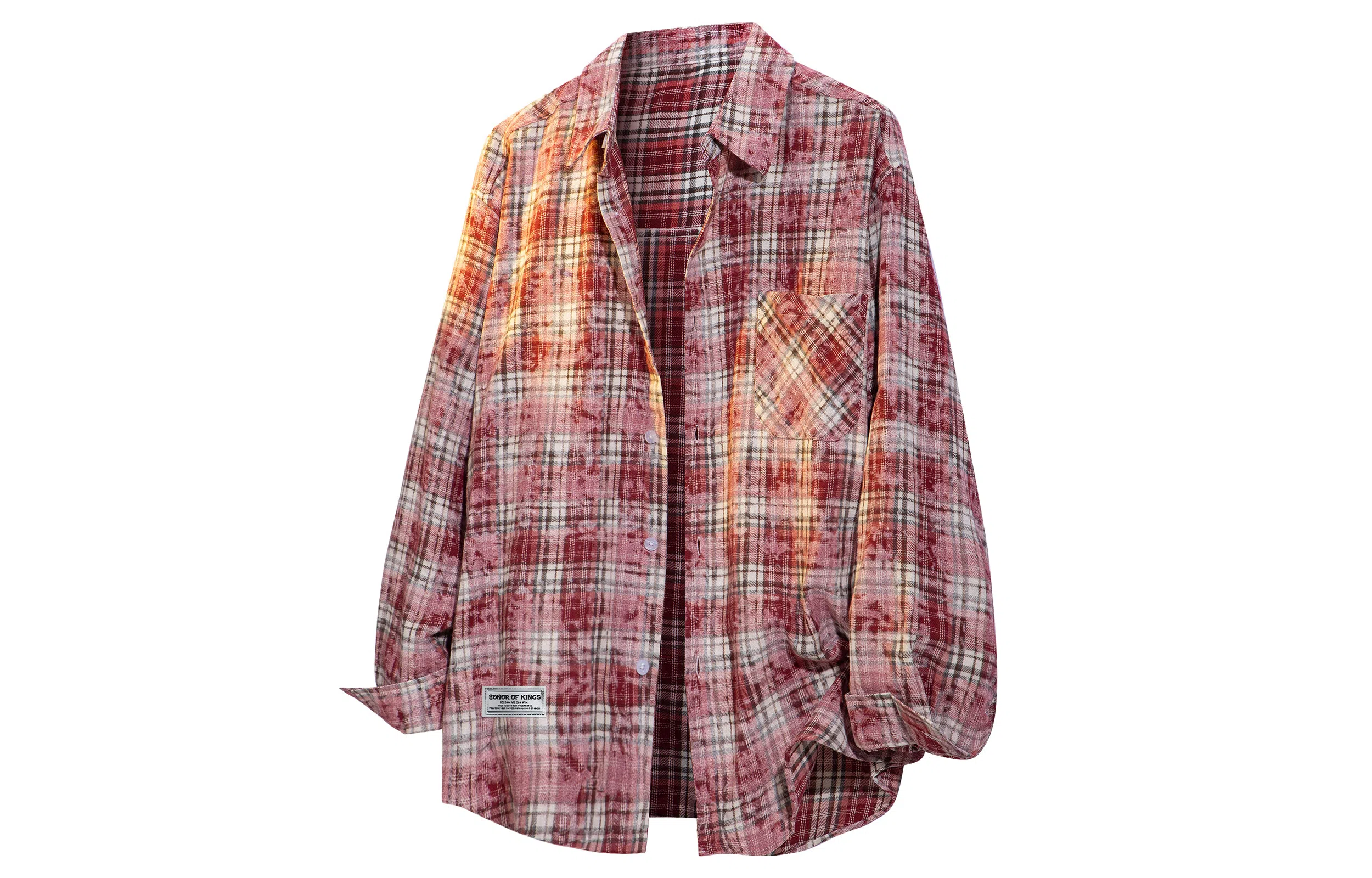 王者荣耀 美式扎染格子翻领外套宽松舒适高街痞帅青少年高颜值休闲百搭时尚长袖衬衫 标语款 男女同款