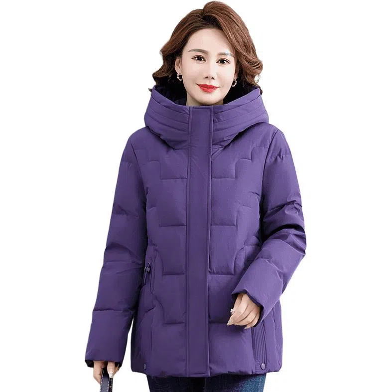 雅鹿 纯色连帽拉链百搭保暖长袖羽绒服 女款