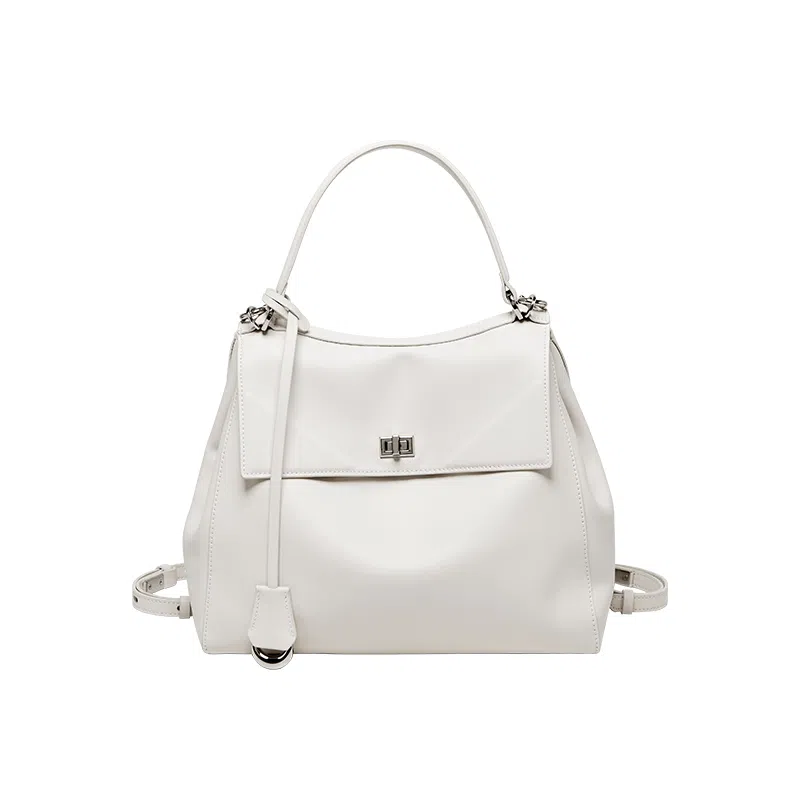 纳兰杜 高级感休闲通勤百搭简约慵懒松弛感 牛皮拼合成革 单肩手提包 中号 女款 绅士黑/米白色/大象灰