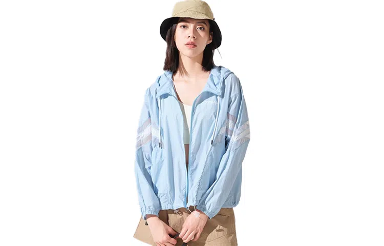 探路者 条纹拼色户外宽松连帽防晒衣 女款