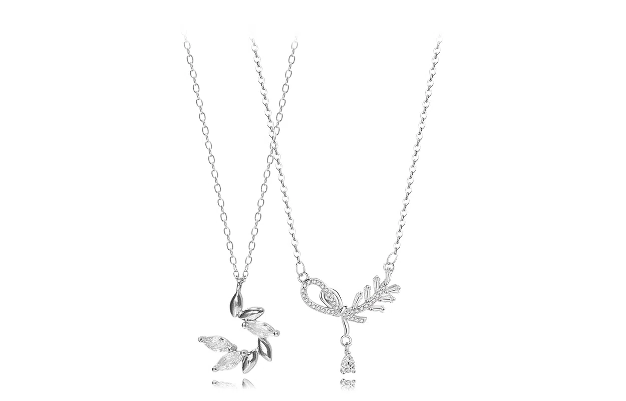 牧言 麦穗闺蜜款套装 森系气质简约小众设计高级感 光面立体闪耀水滴树叶交织碎碎平安流苏锁骨链 合金 项链 女款