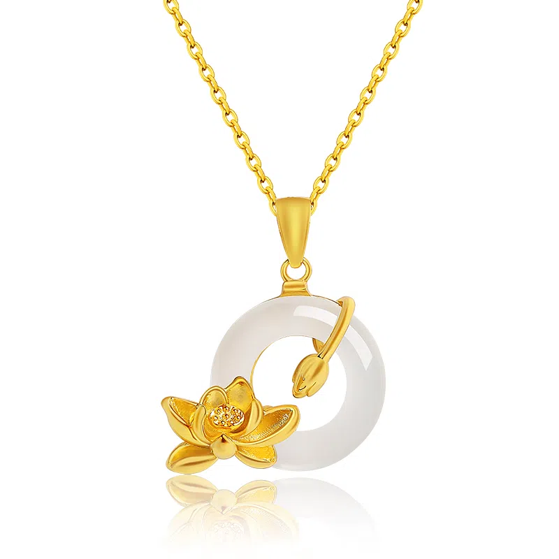 印象眸 荷心如意 莲花平安扣新中式气质简约多财多福诸事顺 精致高级感好运连连玉吊坠锁骨链 礼盒包装#好运 玉髓 项链 女款