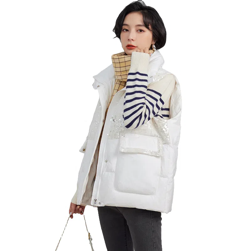 鸭鸭 纯色轻薄羽绒立领马甲 女款