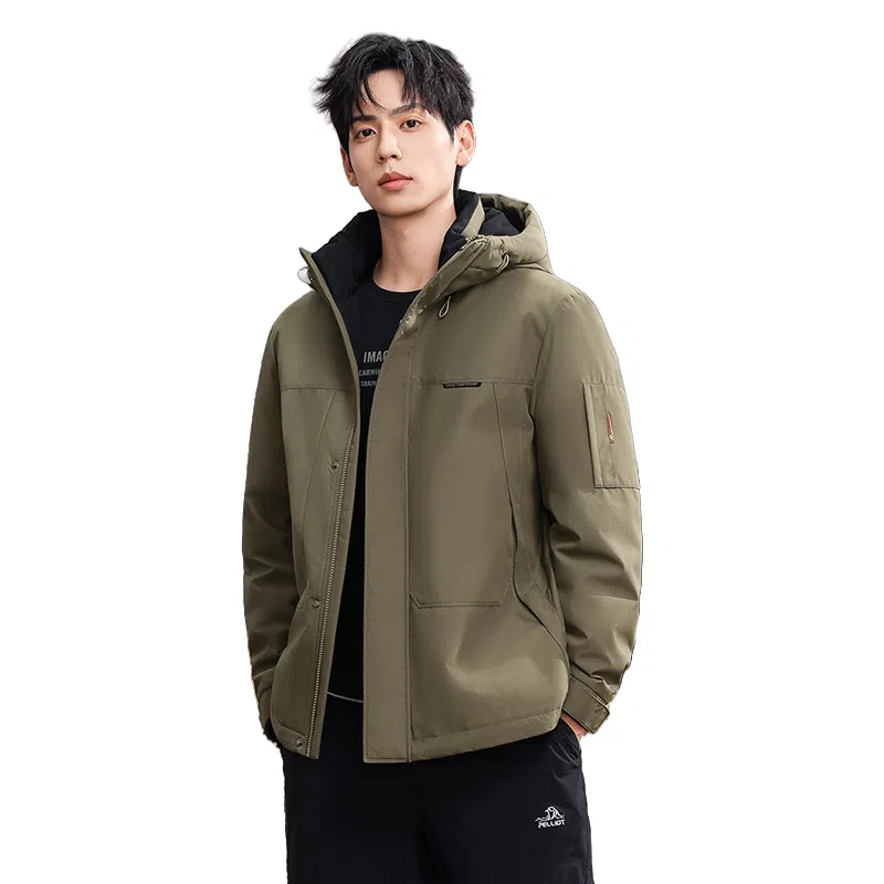 鸭鸭 石墨烯蓄热纯色韩版休闲百搭短款连帽户外防寒保暖工装羽绒服 男款