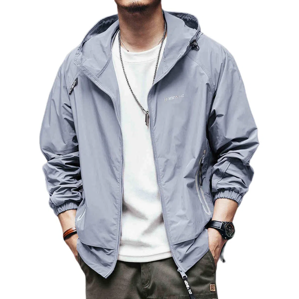 格蓝鹿 纯色美式休闲连帽防晒服 男款