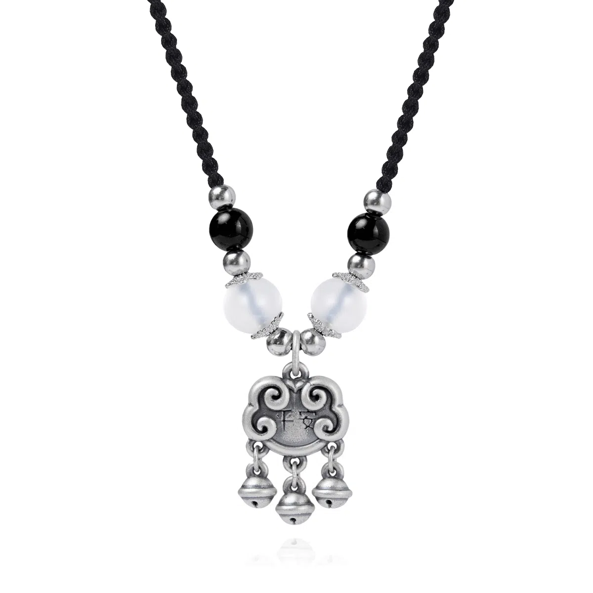 【999足银纯银 平安喜乐】 七好美银 如意锁平安扣新中式古法复古车国风百搭极简福气平安小众设计高级感 玻璃猫眼 项链 男女同款情侣款