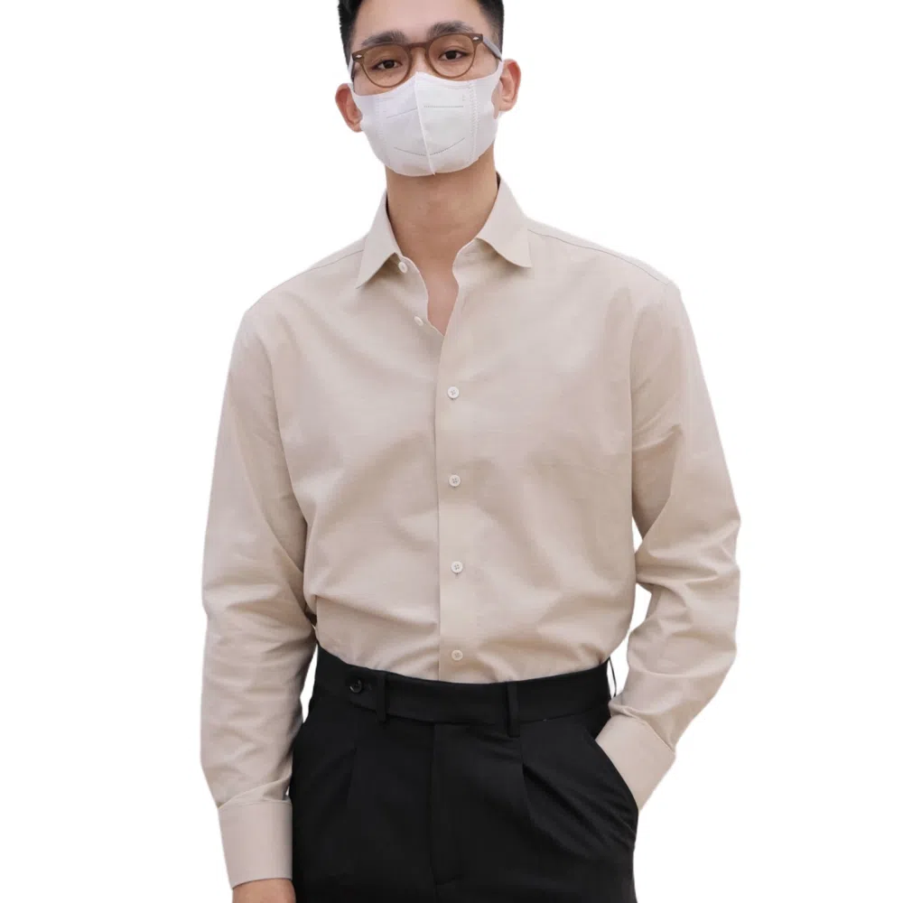 沐诚阳译 何青菜棉麻洗水面料马蹄袖口贝壳扣舒适长袖男衬衫  男款