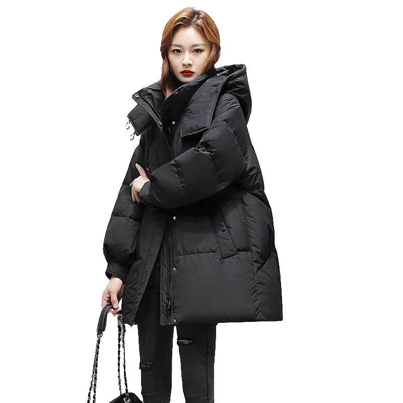 鸭鸭 阔版中长款韩版时尚保暖纯色宽松羽绒服 女款